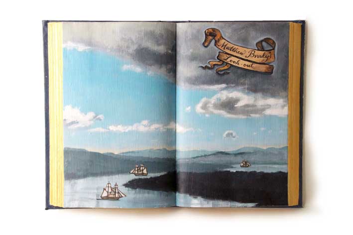 Matthew Brady's Lookout, acrylic and collage on book substrate. ©2014